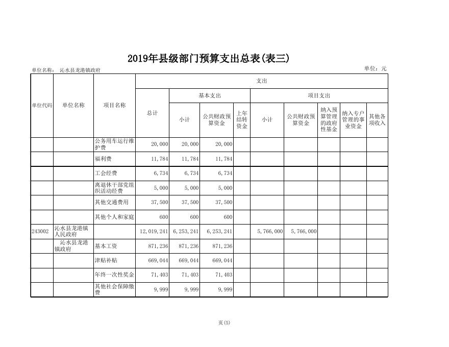 龙港镇人民政府2019年部门预算公开表.xls