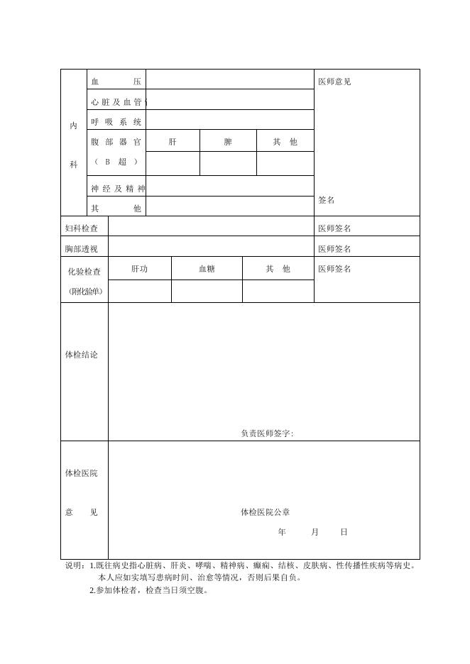 山西省申请认定中小学教师资格人员体检表.doc