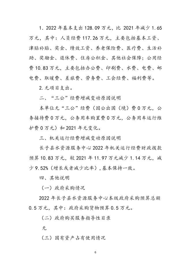 长子县水资源服务中心2022年预算公开报告.docx