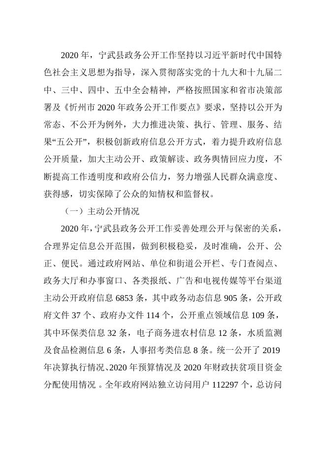宁武县2020年政府信息公开工作年度报告.docx
