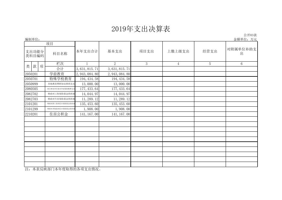2019年部门决算公开9张表.xls