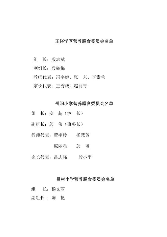 长子县实施农村义务教育学生营养改善计划学校膳食委员会名单.docx