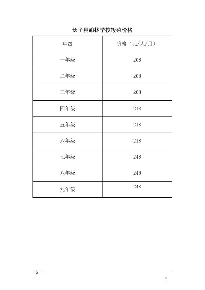 长子县实施农村义务教育学生营养改善计划学校食堂饭菜价格标准.docx
