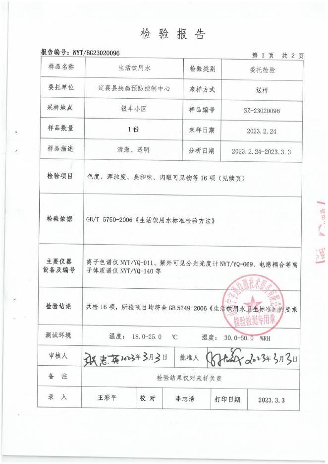 定襄县2023年第一季度水质报告公示.pdf