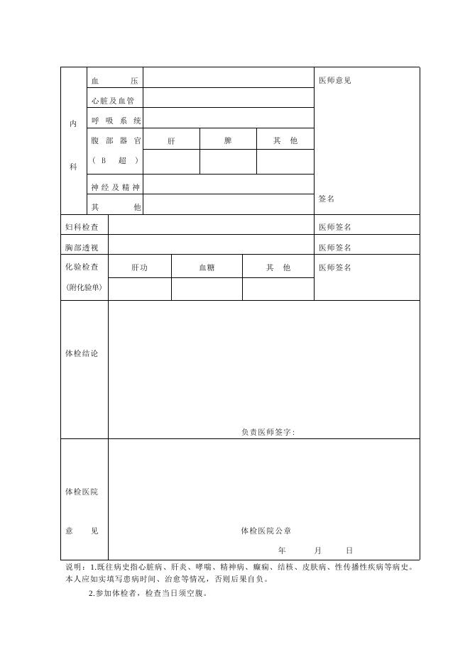 山西省申请认定中小学教师资格人员体检表.docx