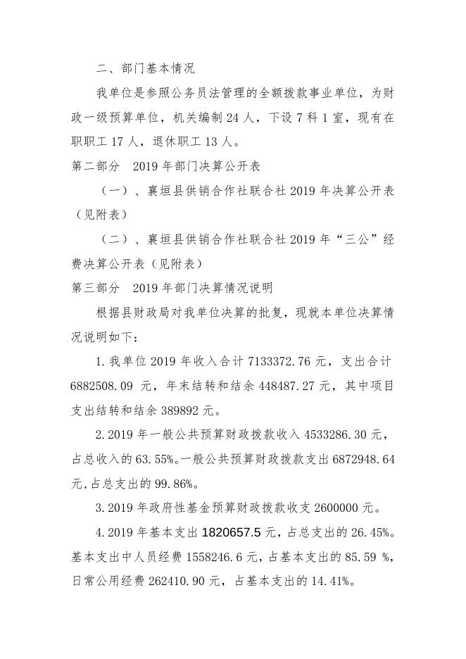襄垣县供销合作社联合社2019年部门决算公开表.docx