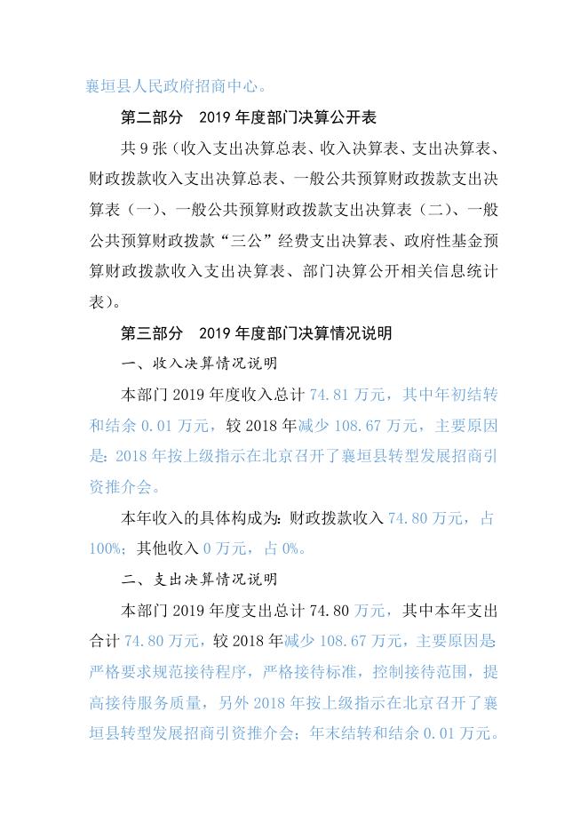 招商中心2019年决算公开部门概况及决算说明.docx
