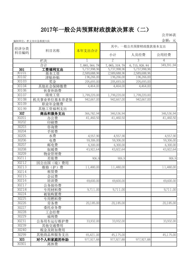 孝义市应急救援大队2017年度部门决算公开表.xls