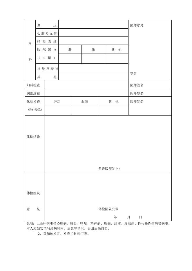 山西省申请认定中小学教师资格人员体检表.doc