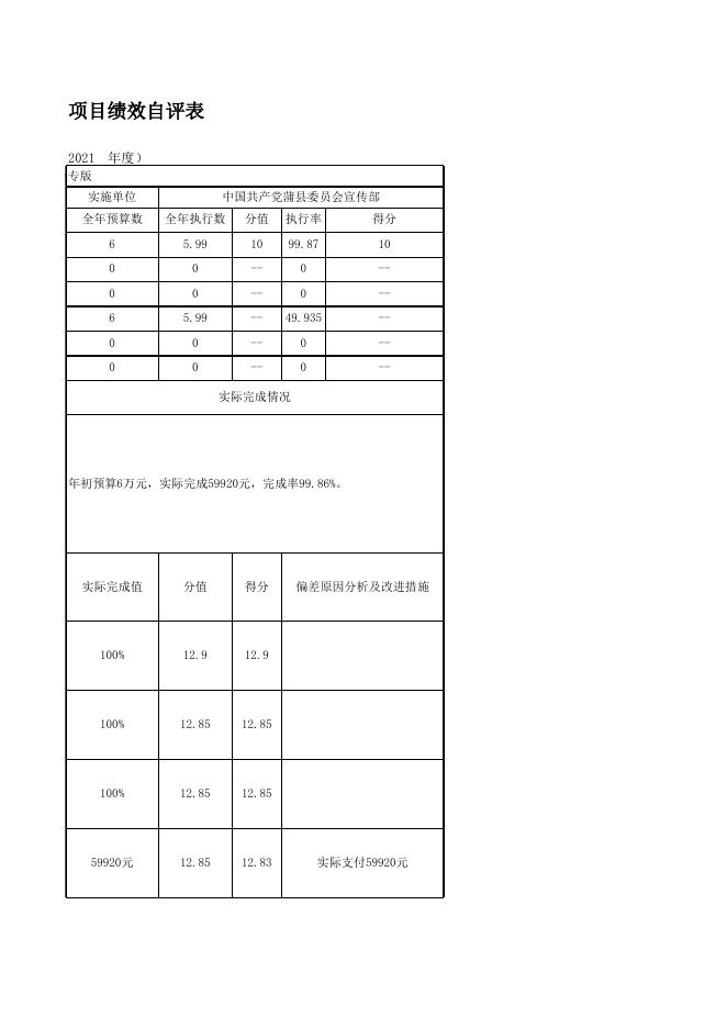 蒲县县委宣传部2021年项目绩效自评表.xls