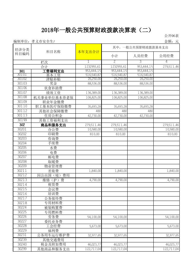 孝义市安全生产培训中心2018年部门决算公开表.xls