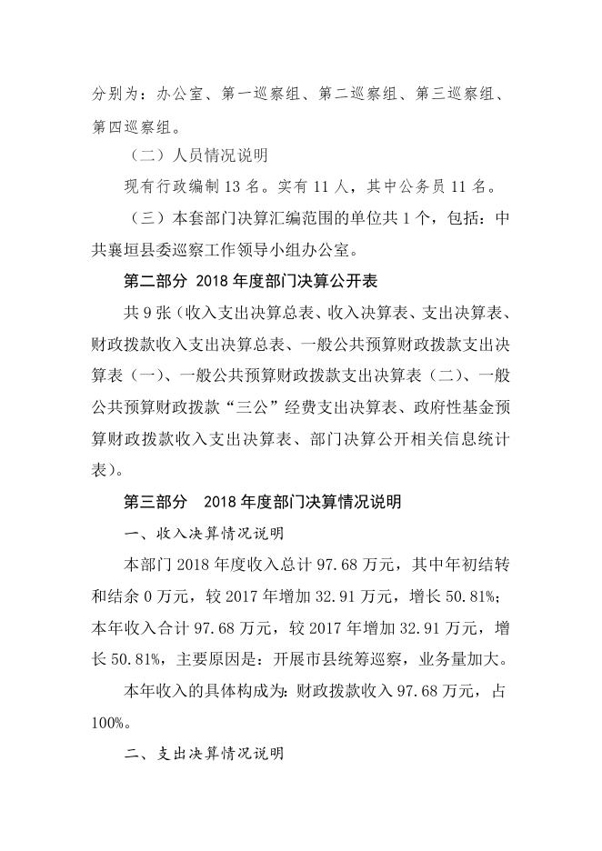 中共襄垣县委巡察工作领导小组办公室2018年决算公开部门概况及决算说明.docx