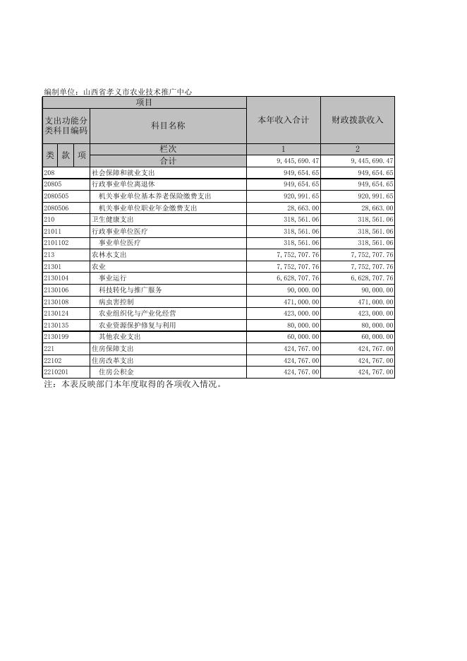 孝义市农业技术推广中心2019年部门决算公开表.xls