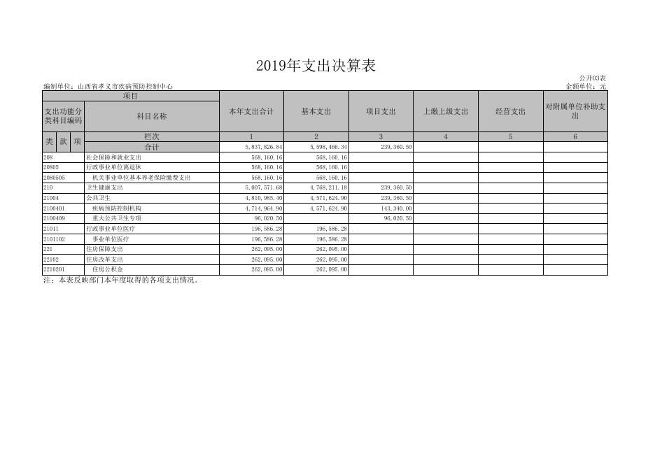1、孝义市疾病预防控制中心2019年部门决算公开表.xls