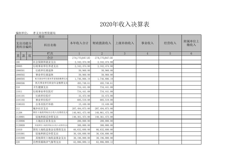 孝义市自然资源局2020年部门决算公开表.xls