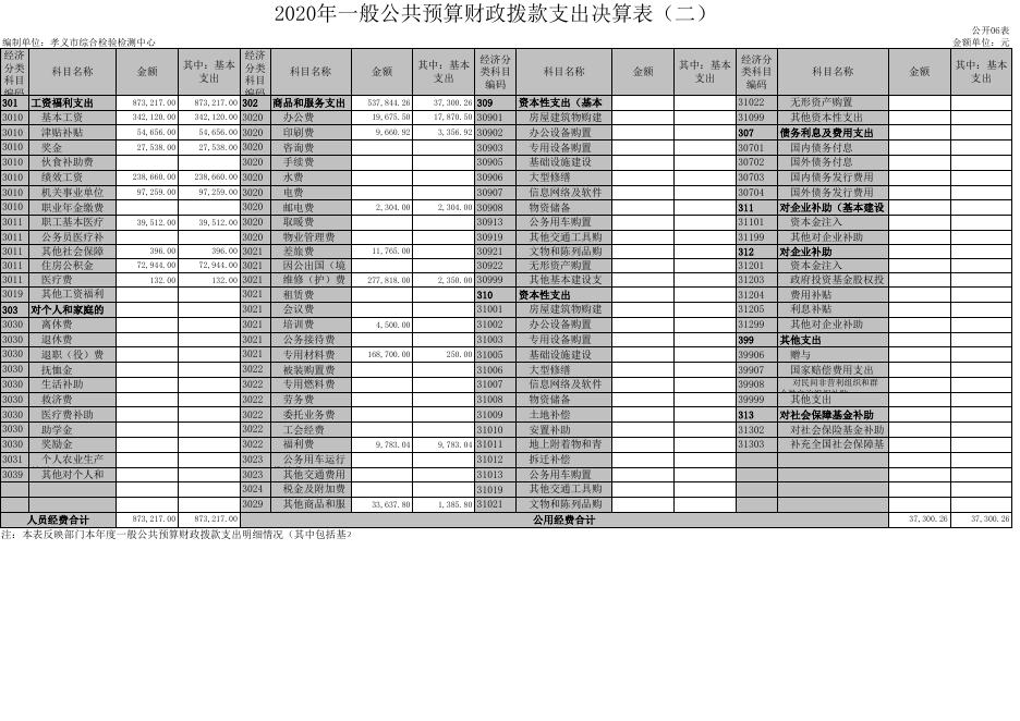 孝义市综合检验检测中心2020年部门决算公开表.xls