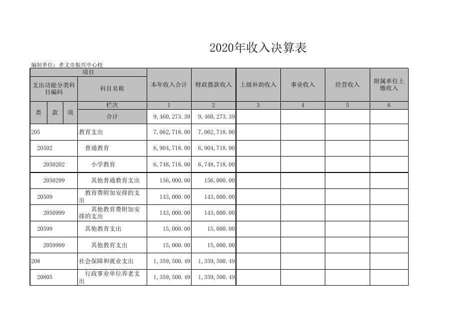 孝义市振兴中心校2020年部门决算公开表.xls