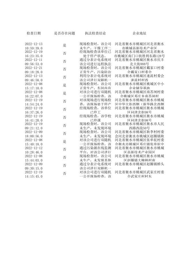 衡水市生态环境局桃城区分局双随机结果汇总(2022年12月).xlsx
