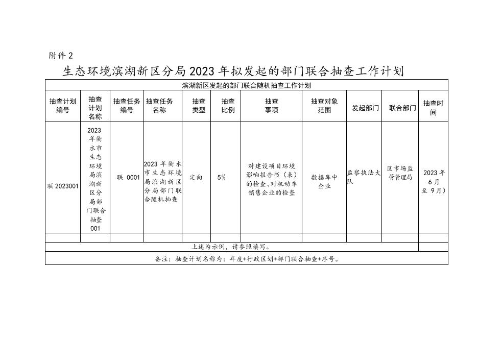 附件：衡水市生态环境局滨湖新区分局2023年度内部和部门联合随机抽查工作计划 （文）.docx