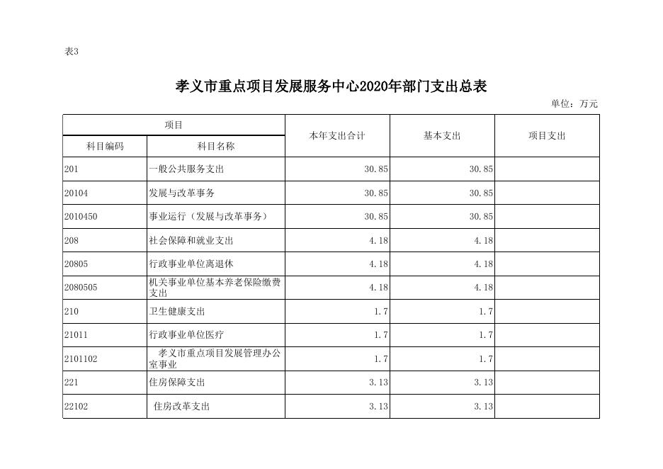 孝义市重点项目发展服务中心2020年部门预算公开表.xlsx