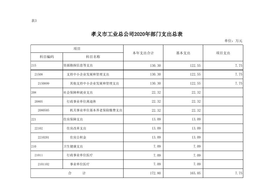孝义市工业总公司2020年部门预算公开表.xlsx