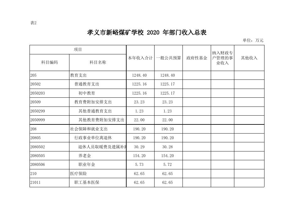 孝义市新峪煤矿学校2020年部门预算公开表.xls
